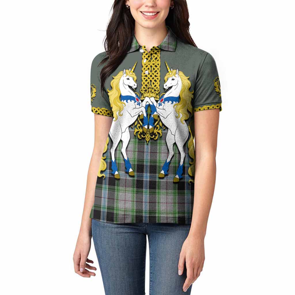 Wiseman Tartan Women Polo Shirt Unicorn Celtic Knot And Thistle Emblem
