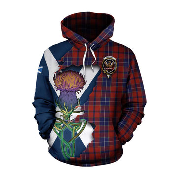 Tartan Vibes Clothing Wishart Tartan Family Crest Cotton Hoodie Scottish Thistle Celtic Inspired