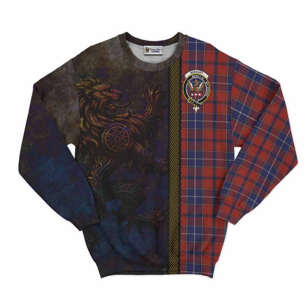 Tartan Vibes Clothing Wishart Tartan Family Crest Sweatshirt Alba Gu Brath Be Brave Lion Ancient Style