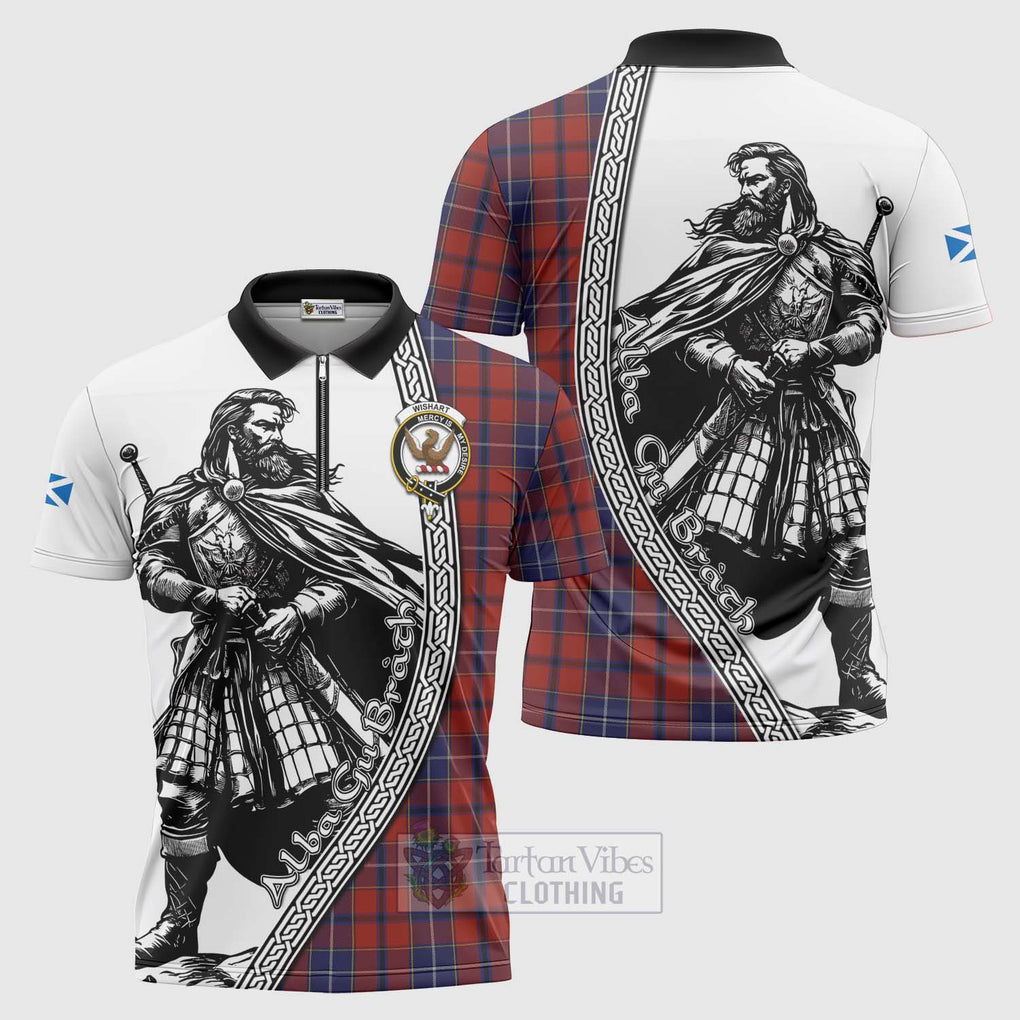 Tartan Vibes Clothing Wishart Tartan Clan Crest Zipper Polo Shirt with Highlander Warrior Celtic Style