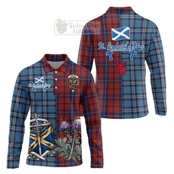 Tartan Vibes Clothing Wishart Tartan Long Sleeve Polo Shirt Happy St. Andrew's Day Half Tartan Style