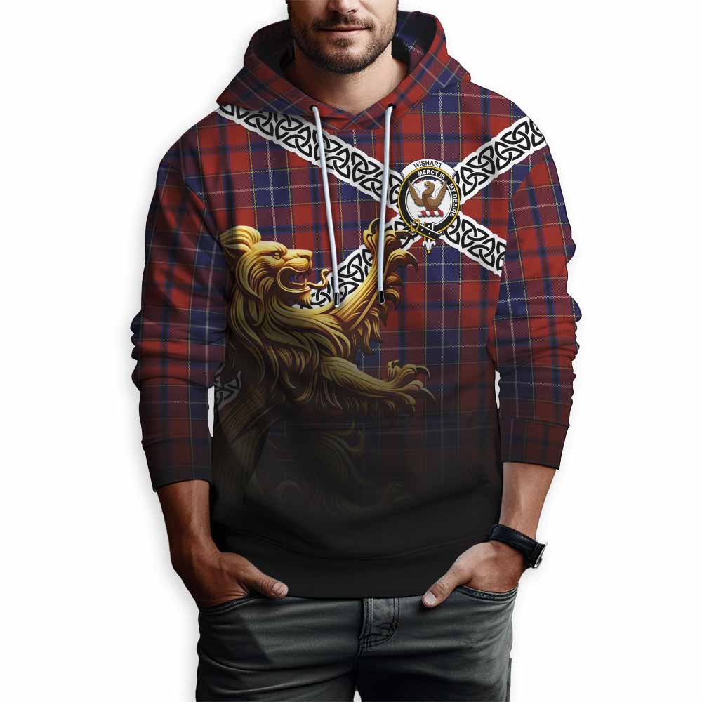 Tartan Vibes Clothing Wishart Crest Tartan Hoodie with Golden Lion Emblem Celtic Style