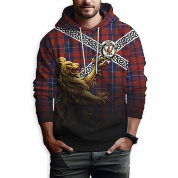 Tartan Vibes Clothing Wishart Crest Tartan Hoodie with Golden Lion Emblem Celtic Style