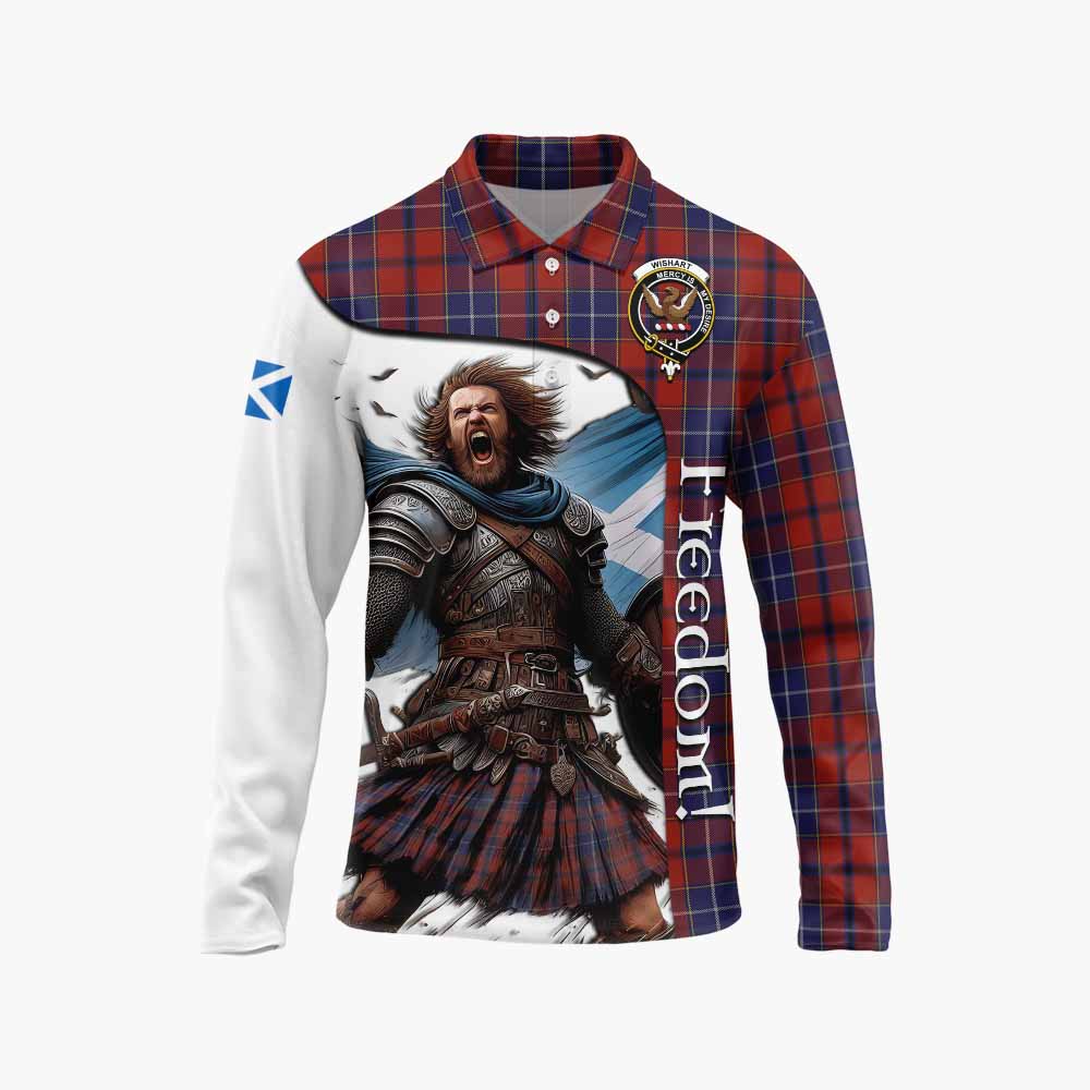 Tartan Vibes Clothing Wishart Crest Tartan Long Sleeve Polo Shirt Inspired by the Freedom of Scottish Warrior