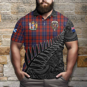 Wishart Crest Tartan Polo Shirt with New Zealand Silver Fern Half Style