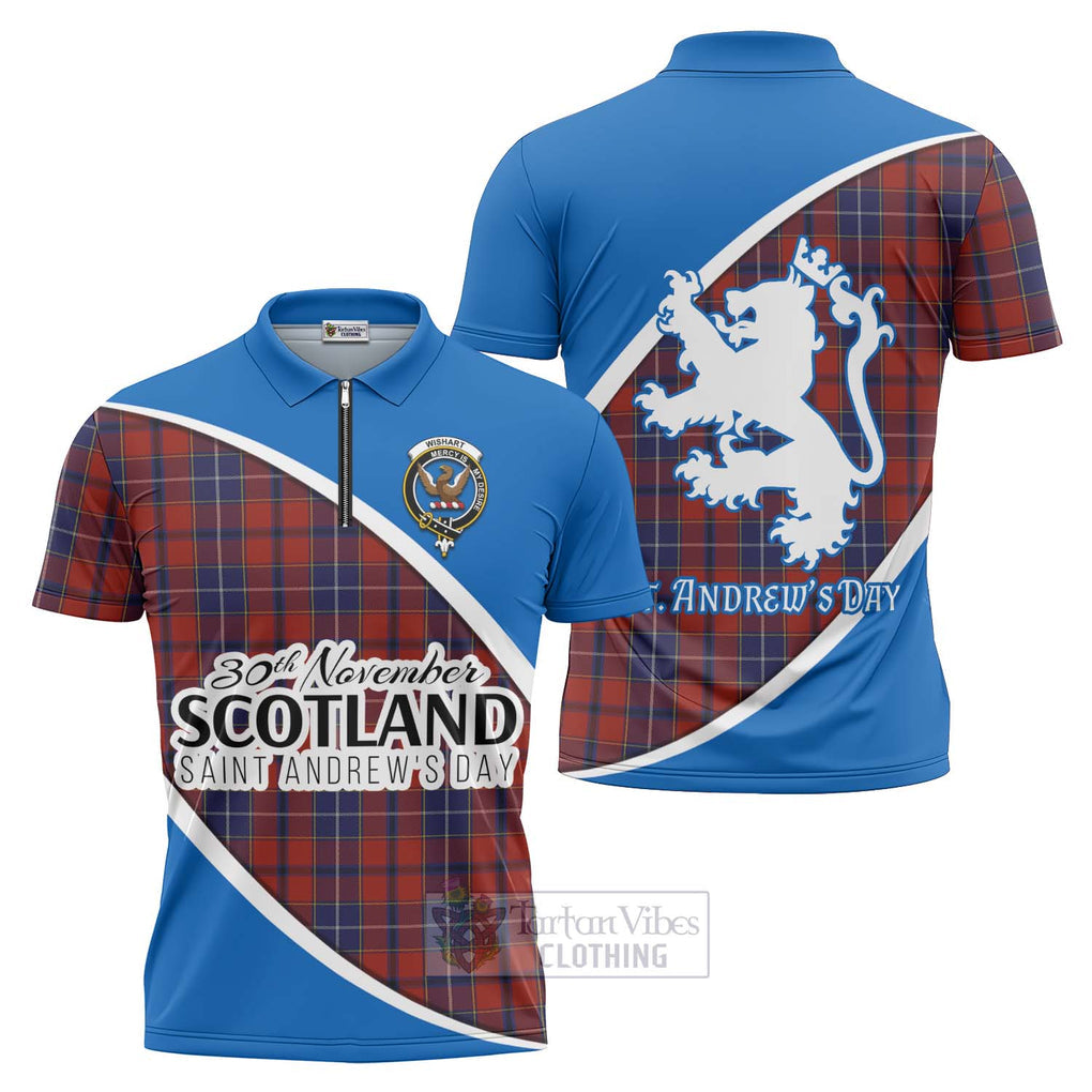Tartan Vibes Clothing Wishart Family Crest Tartan Zipper Polo Shirt Celebrate Saint Andrew's Day in Style