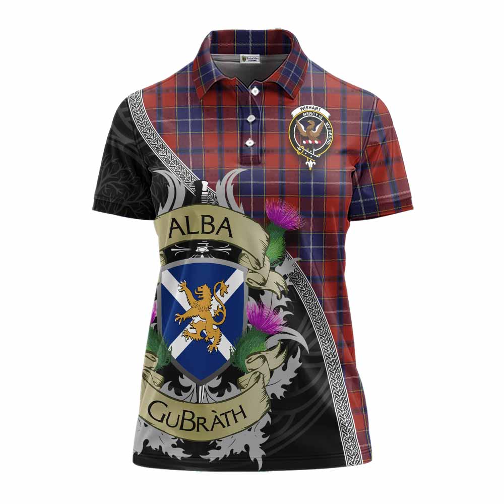 Tartan Vibes Clothing Wishart Tartan Family Crest Women's Polo Shirt Lion Rampant Royal Thistle Shield Celtic Inspired