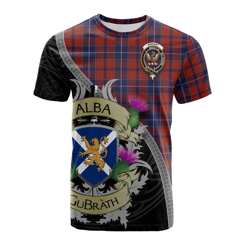 Tartan Vibes Clothing Wishart Tartan Family Crest Cotton T-shirt Lion Rampant Royal Thistle Shield Celtic Inspired