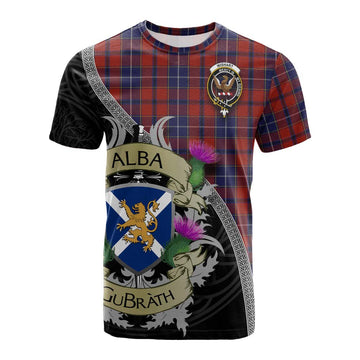 Wishart Tartan Family Crest Cotton T-shirt Lion Rampant Royal Thistle Shield Celtic Inspired