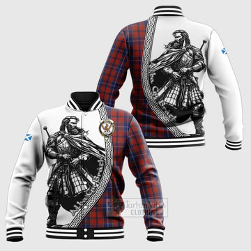 Tartan Vibes Clothing Wishart Tartan Clan Crest Baseball Jacket with Highlander Warrior Celtic Style