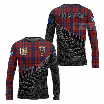 Tartan Vibes Clothing Wishart Crest Tartan Long Sleeve T-Shirt with New Zealand Silver Fern Half Style