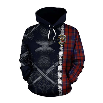 Tartan Vibes Clothing Wishart Tartan Cotton Hoodie with Family Crest Cross Sword Thistle Celtic Vibes