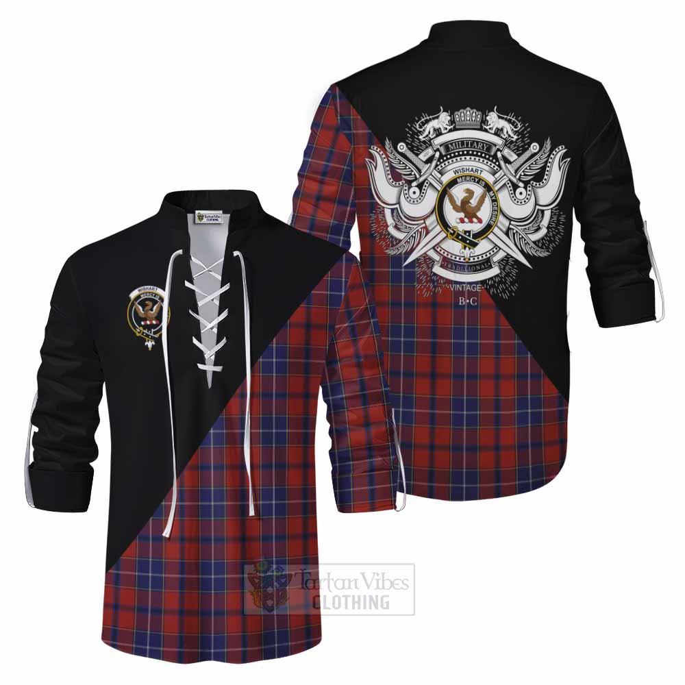 Tartan Vibes Clothing Wishart Tartan Ghillie Kilt Shirt with Family Crest and Military Logo Style