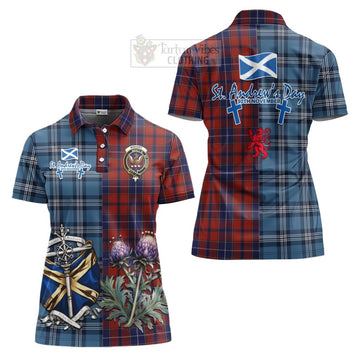 Tartan Vibes Clothing Wishart Tartan Women's Polo Shirt Happy St. Andrew's Day Half Tartan Style
