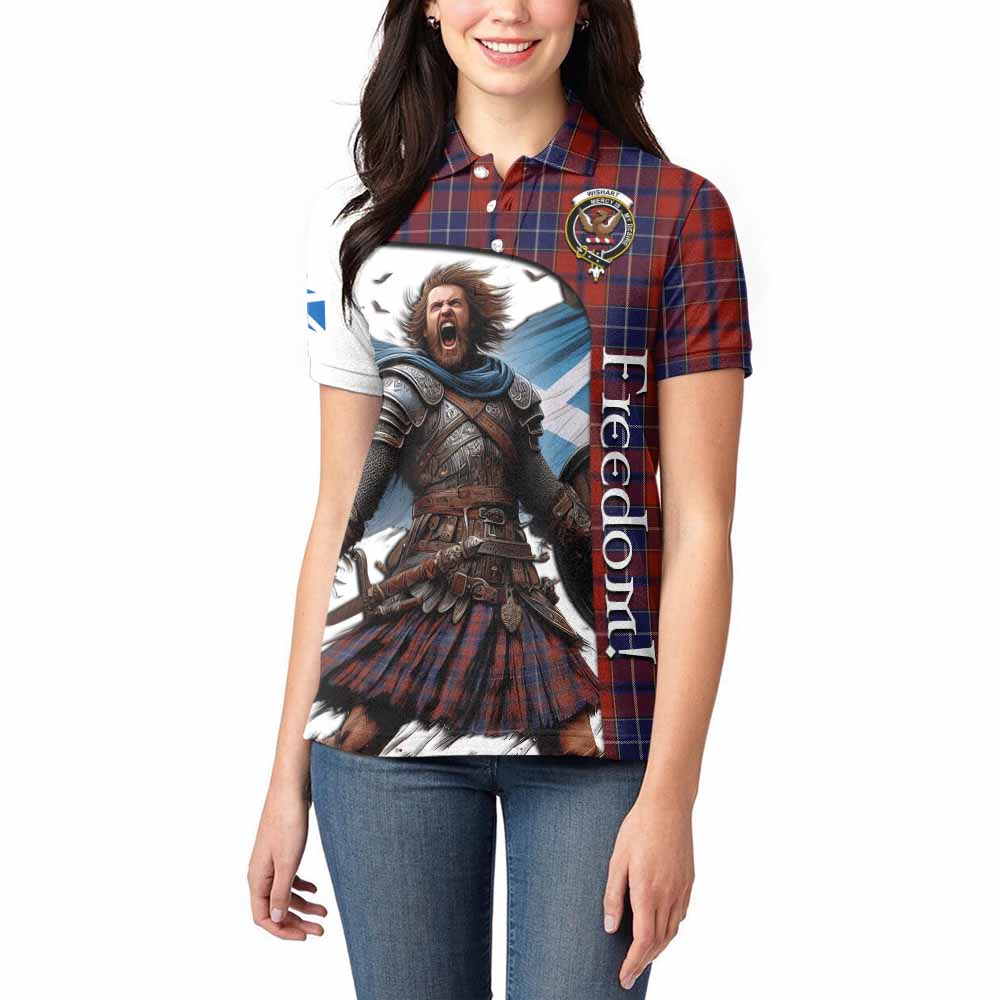 Tartan Vibes Clothing Wishart Crest Tartan Women's Polo Shirt Inspired by the Freedom of Scottish Warrior