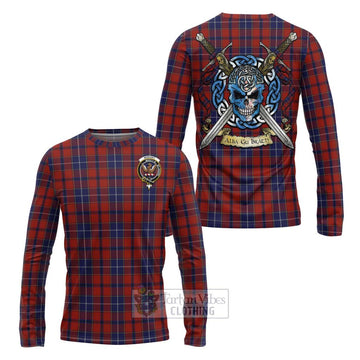 Tartan Vibes Clothing Wishart Tartan Long Sleeve T-Shirt with Family Crest Celtic Skull Style