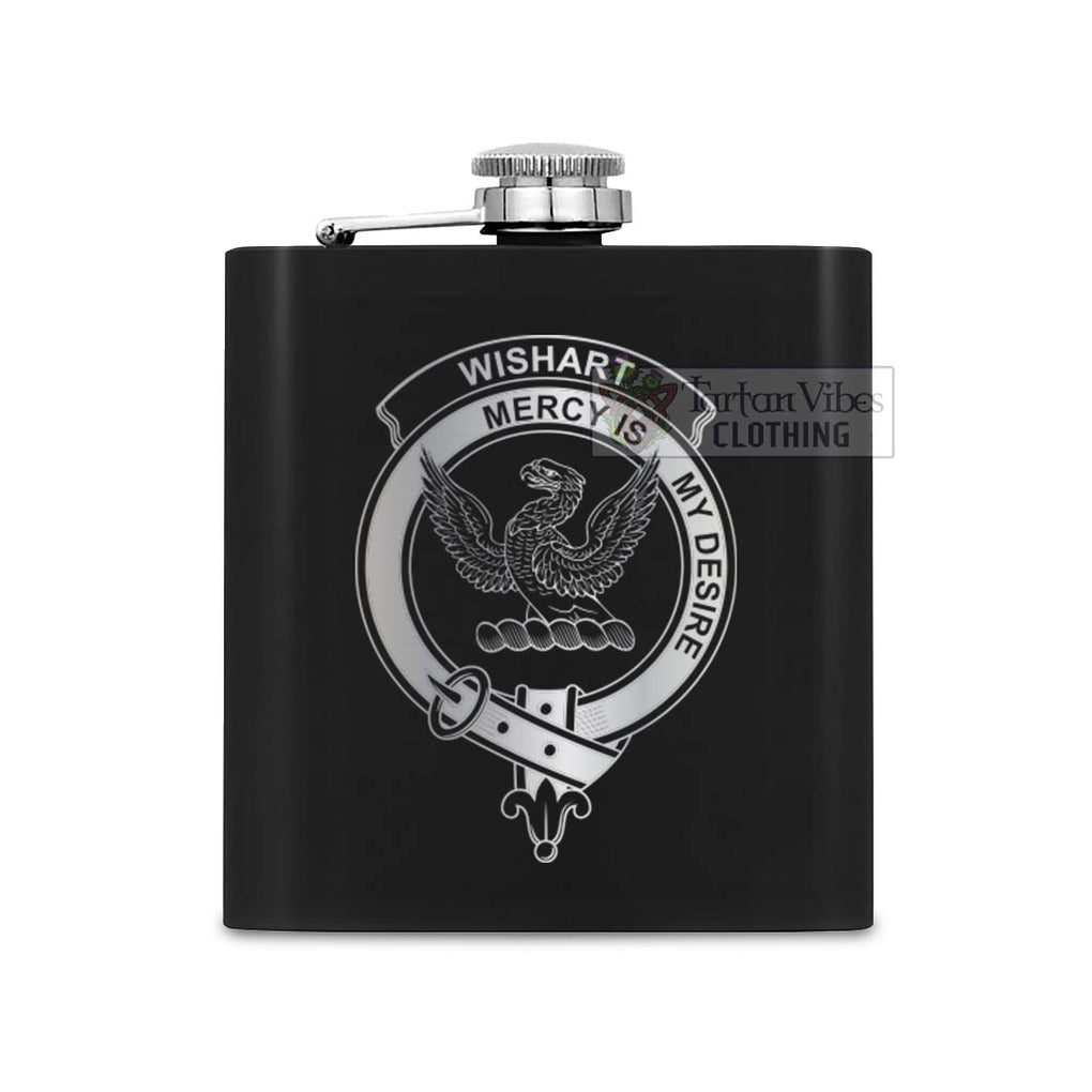 Tartan Vibes Clothing Wishart Crest Hip Flask Set 7oz Black Stainless Steel with A Gift Box