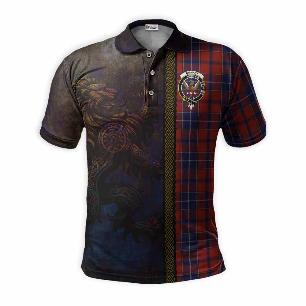 Tartan Vibes Clothing Wishart Tartan Family Crest Polo Shirt Alba Gu Brath Be Brave Lion Ancient Style