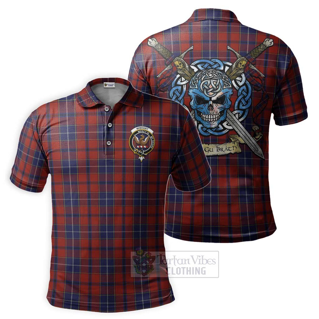 Tartan Vibes Clothing Wishart Tartan Polo Shirt with Family Crest Celtic Skull Style