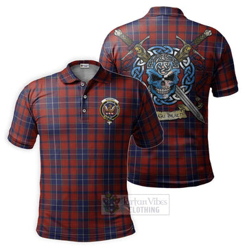Tartan Vibes Clothing Wishart Tartan Polo Shirt with Family Crest Celtic Skull Style