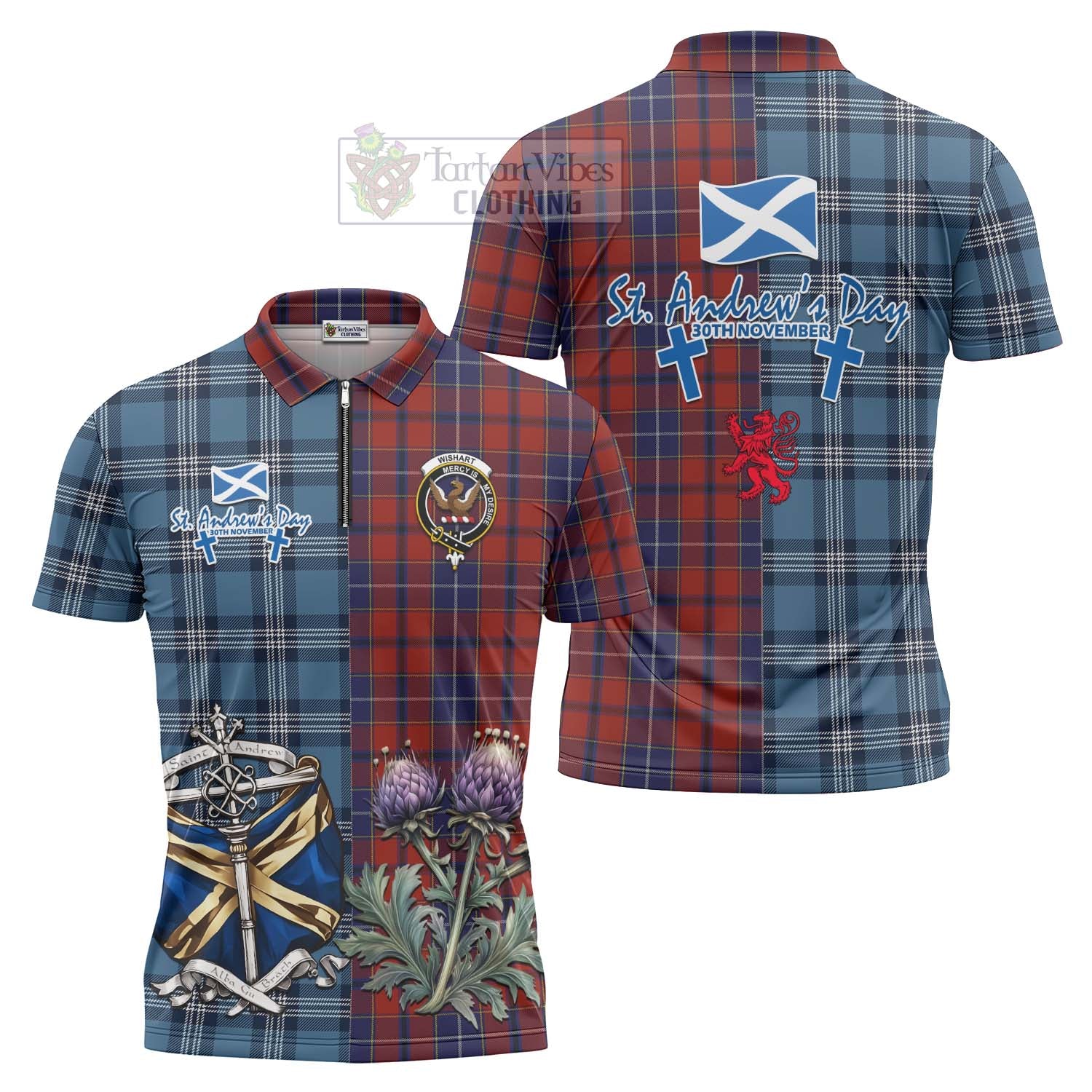Tartan Vibes Clothing Wishart Tartan Zipper Polo Shirt Happy St. Andrew's Day Half Tartan Style