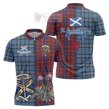 Tartan Vibes Clothing Wishart Tartan Zipper Polo Shirt Happy St. Andrew's Day Half Tartan Style