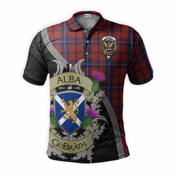 Wishart Tartan Family Crest Polo Shirt Lion Rampant Royal Thistle Shield Celtic Inspired