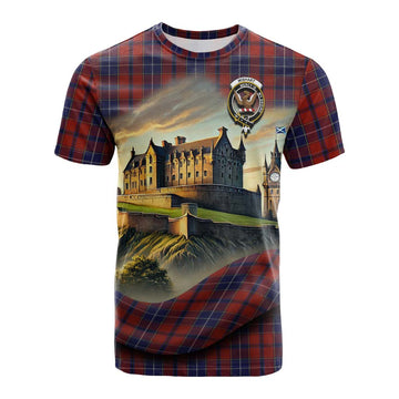 Wishart Tartan Family Crest Cotton T-shirt with Scottish Ancient Castle Style