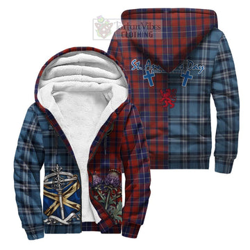 Tartan Vibes Clothing Wishart Tartan Sherpa Hoodie Happy St. Andrew's Day Half Tartan Style