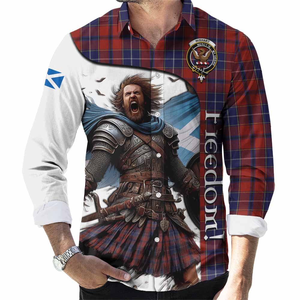 Tartan Vibes Clothing Wishart Crest Tartan Long Sleeve Button Shirt Inspired by the Freedom of Scottish Warrior