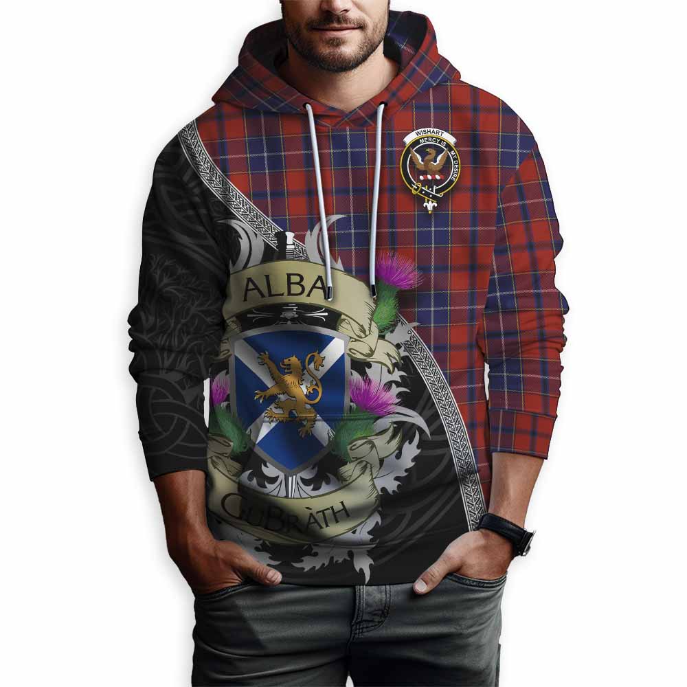 Tartan Vibes Clothing Wishart Tartan Family Crest Hoodie Lion Rampant Royal Thistle Shield Celtic Inspired