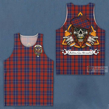Tartan Vibes Clothing Wishart Tartan Men's Tank Top with Family Crest and Bearded Skull Holding Bottles of Whiskey