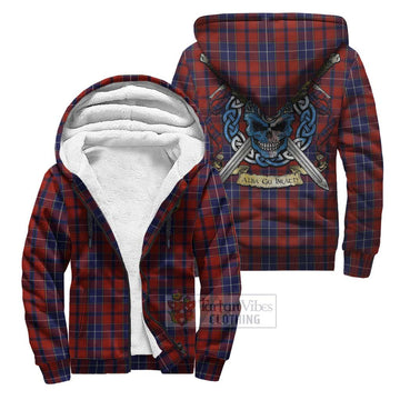 Wishart Tartan Sherpa Hoodie with Family Crest Celtic Skull Style Unisex S - Tartan Vibes Clothing
