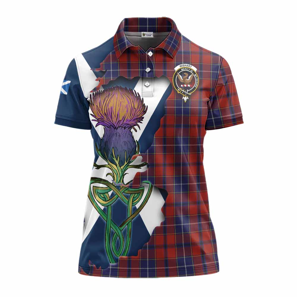 Tartan Vibes Clothing Wishart Tartan Family Crest Women's Polo Shirt Scottish Thistle Celtic Inspired