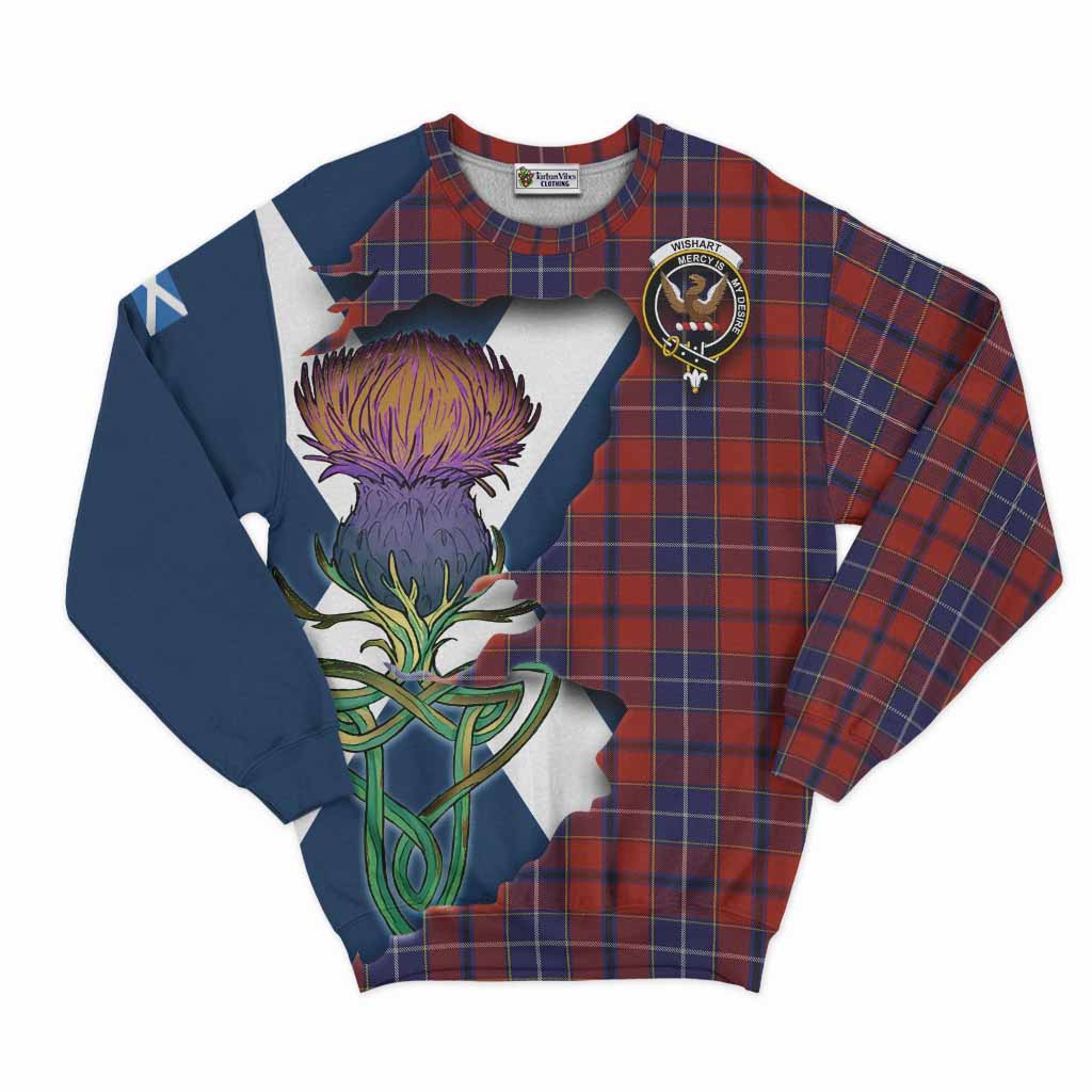 Tartan Vibes Clothing Wishart Tartan Family Crest Sweatshirt Scottish Thistle Celtic Inspired