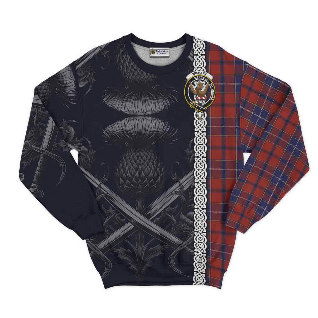 Tartan Vibes Clothing Wishart Tartan Sweatshirt with Family Crest Cross Sword Thistle Celtic Vibes