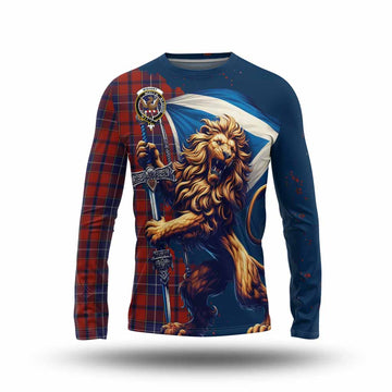 Tartan Vibes Clothing Wishart Tartan Family Crest Long Sleeve T-Shirt with Scottish Majestic Lion