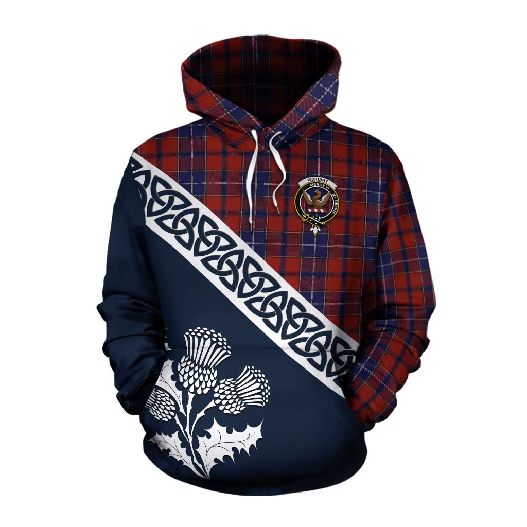 Tartan Vibes Clothing Wishart Tartan Cotton Hoodie Featuring Thistle and Scotland Map