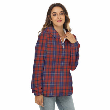 Tartan Vibes Clothing Wishart Tartan Women's Borg  Half Zip Fleece Hoodie