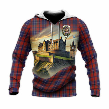 Tartan Vibes Clothing Wishart Tartan Family Crest Knitted Hoodie with Scottish Ancient Castle Style