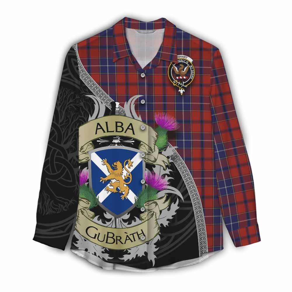 Tartan Vibes Clothing Wishart Tartan Family Crest Women's Casual Shirt Lion Rampant Royal Thistle Shield Celtic Inspired