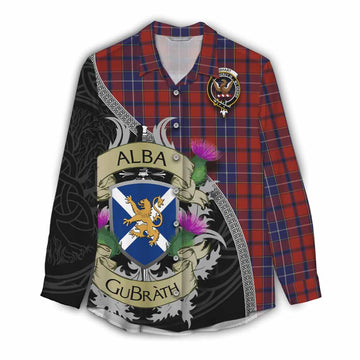 Tartan Vibes Clothing Wishart Tartan Family Crest Women's Casual Shirt Lion Rampant Royal Thistle Shield Celtic Inspired