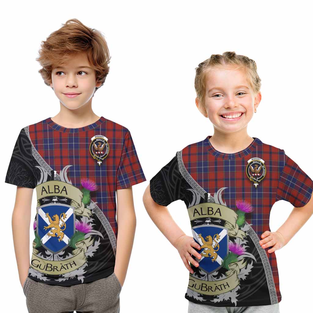 Tartan Vibes Clothing Wishart Tartan Family Crest Kid T-Shirt Lion Rampant Royal Thistle Shield Celtic Inspired
