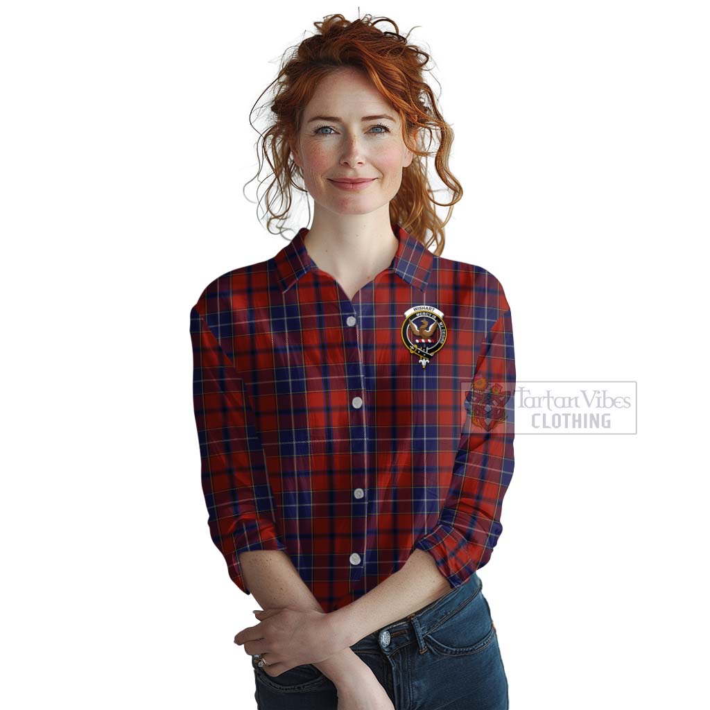 Tartan Vibes Clothing Wishart Tartan Women's Casual Shirt with Family Crest Celtic Skull Style