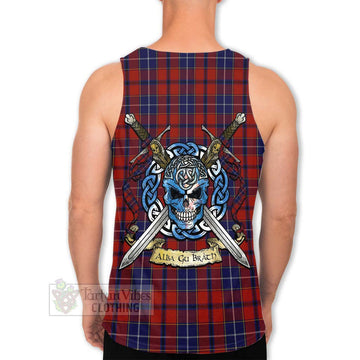 Tartan Vibes Clothing Wishart Tartan Men's Tank Top with Family Crest Celtic Skull Style