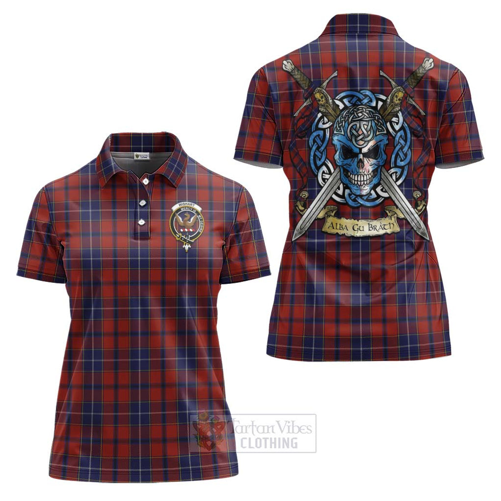 Tartan Vibes Clothing Wishart Tartan Women's Polo Shirt with Family Crest Celtic Skull Style