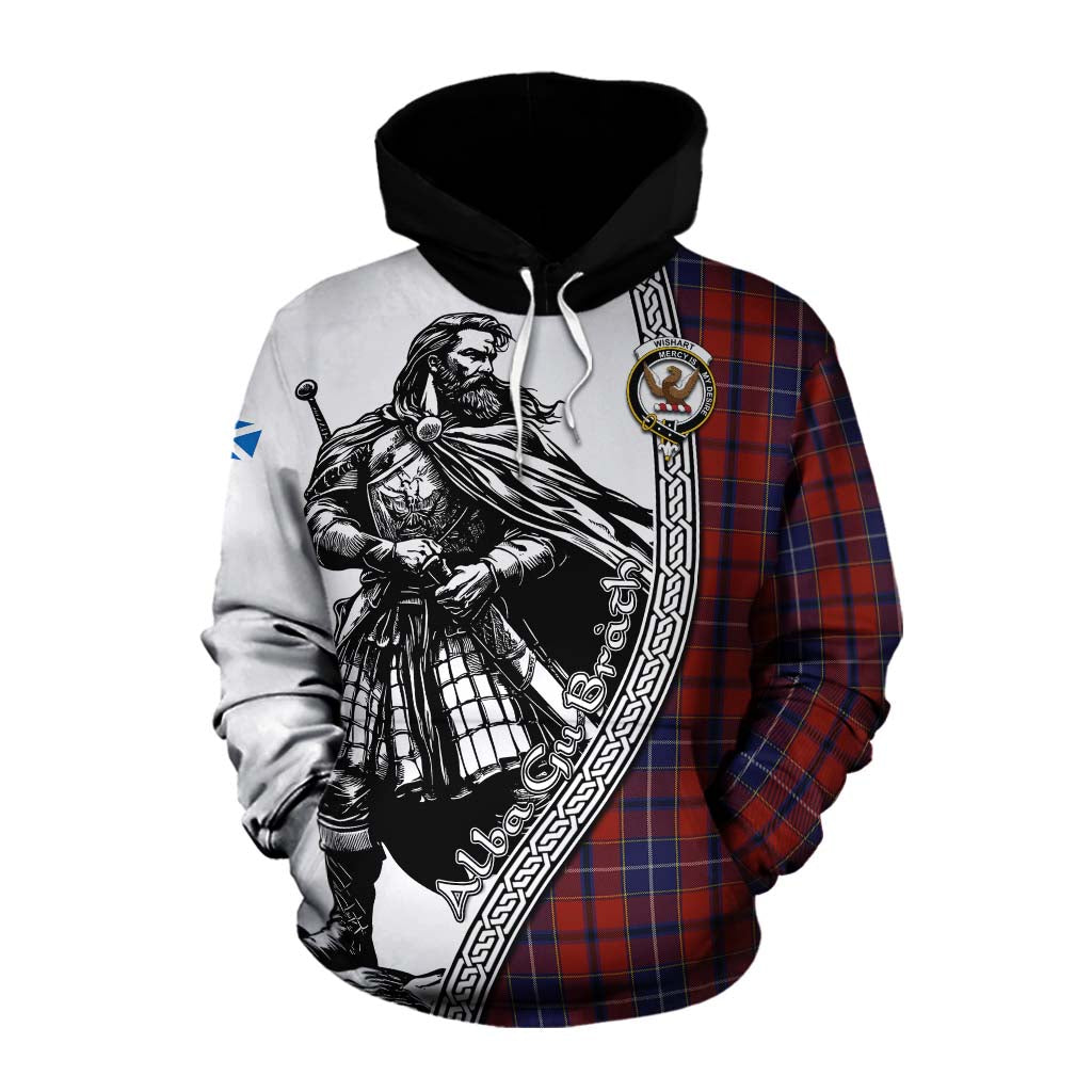 Tartan Vibes Clothing Wishart Tartan Clan Crest Cotton Hoodie with Highlander Warrior Celtic Style