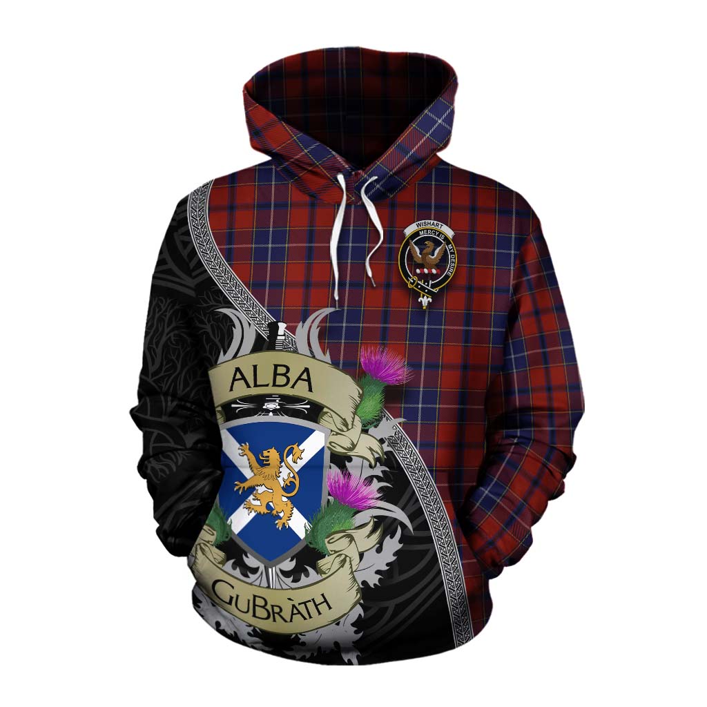 Tartan Vibes Clothing Wishart Tartan Family Crest Cotton Hoodie Lion Rampant Royal Thistle Shield Celtic Inspired