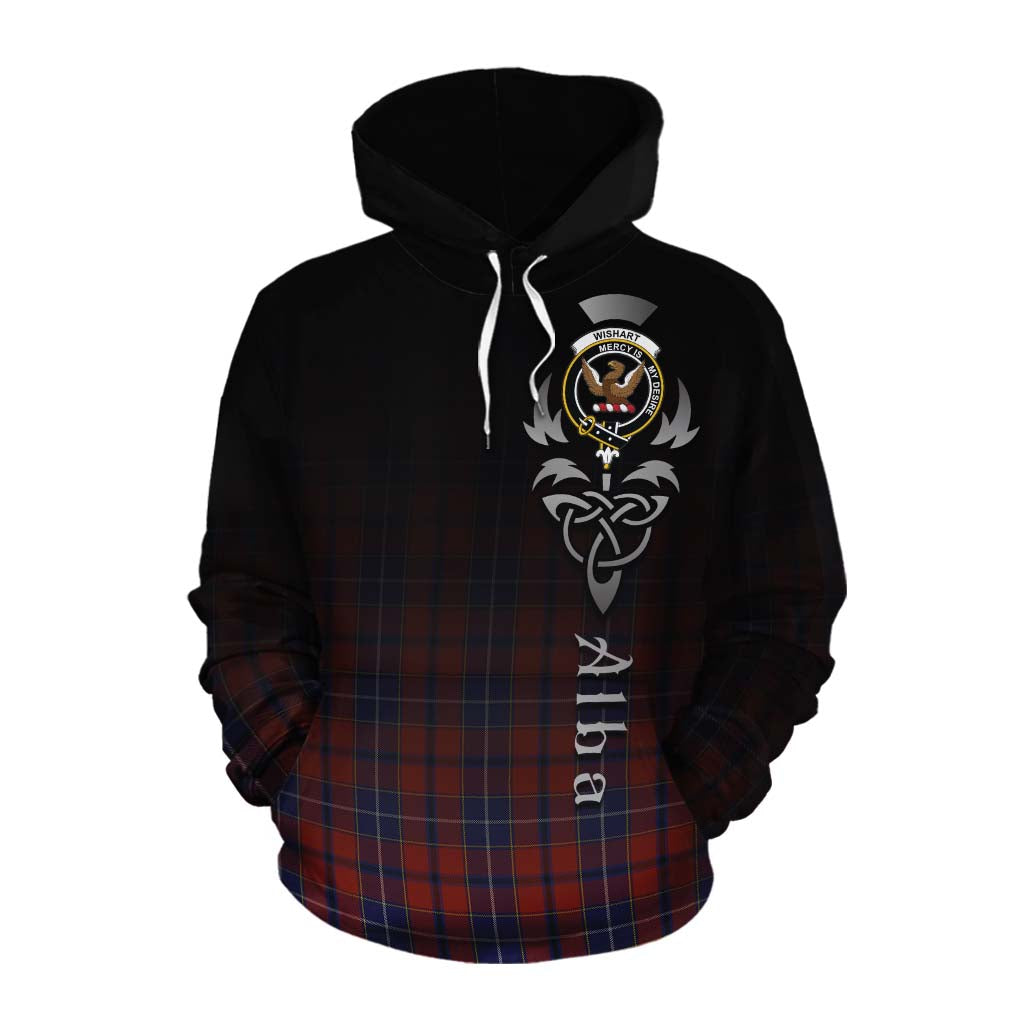 Tartan Vibes Clothing Wishart Tartan Cotton Hoodie Featuring Alba Gu Brath Family Crest Celtic Inspired