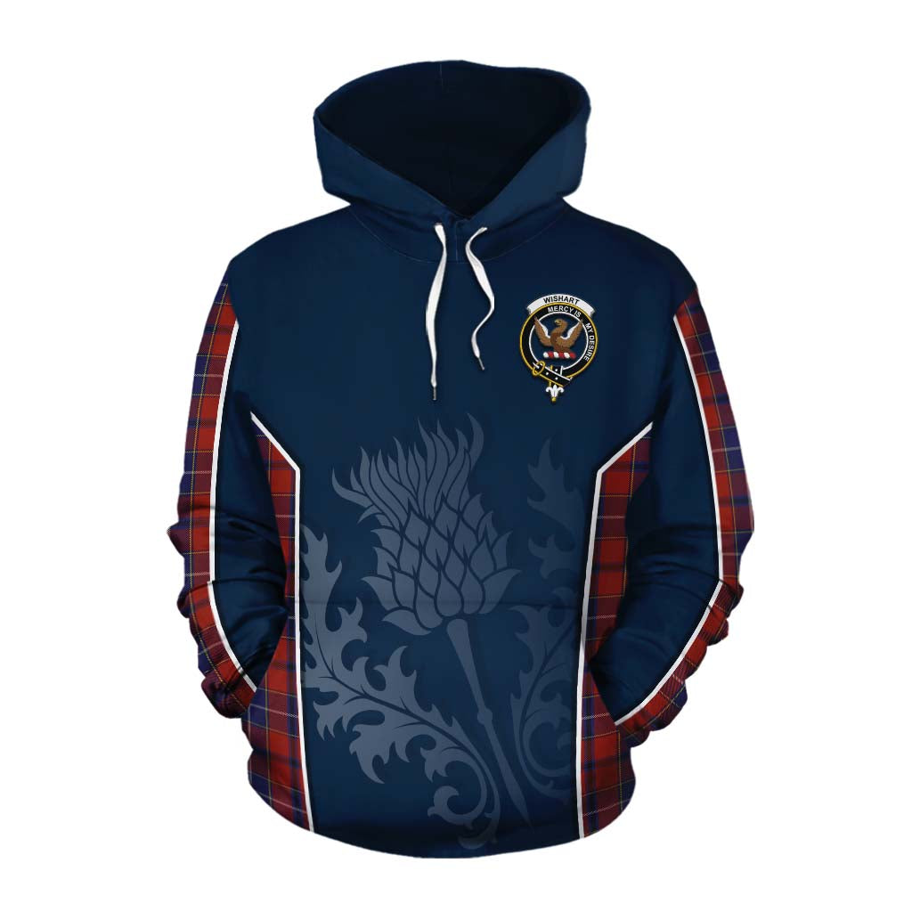 Tartan Vibes Clothing Wishart Tartan Cotton Hoodie with Family Crest and Scottish Thistle Vibes Sport Style